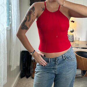 Vintage Y2K Forever 21 cherry red halter style tank top 💋 ribbed detailing